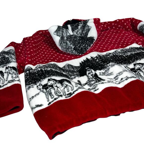 Vintage Denali Coat fleece Womens Red Reversible Forrest Wolf nature size large - Picture 3 of 10